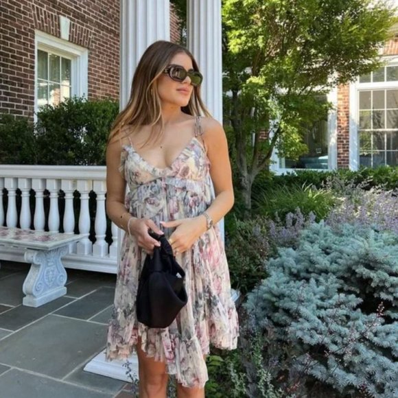 Zimmermann Floral Mini Dress - Pink and Cream - Picture 1 of 12